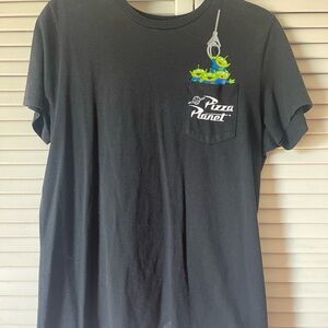 Disney Black Pizza Planet Pocket Tee with Green Aliens